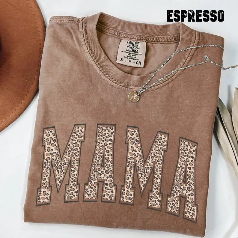 Comfort Colors Leopard Mama Shirt, Mothers Day Gift, Mom T-Shirt, Retro Mama T Shirt, Gift For Mom, Mama TShirt, Leopard...