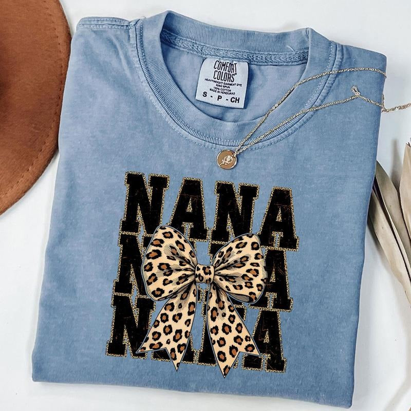 Comfort Colors Leopard Nana Shirt, Nana Coquette Bow Shirt, New Mom Gift, Mother's Day Gift, Unisex T-Shirt Hoodie,...