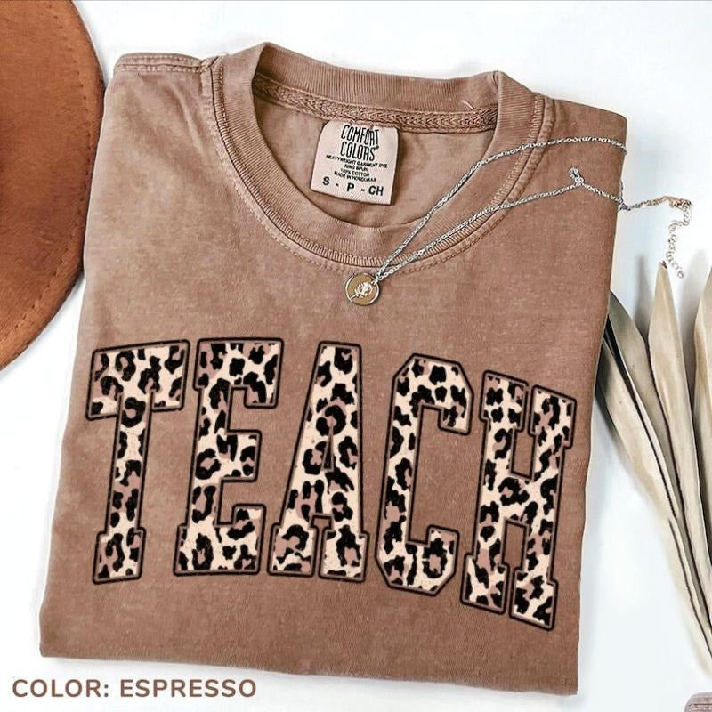 Comfort Colors Leopard Shirt, Teach Love Inspire T-Shirt, Gift for Teachers, Animal Print Teaching Tee, Coquette Teacher...