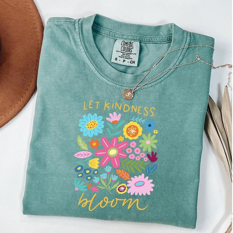 Comfort Colors Let Kindness Bloom T-Shirt, Be Cool Be Kind Retro Flower Shirt, Inspiration Women Shirt, Aesthetic Floral...