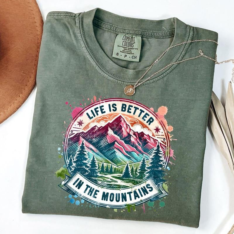 Comfort Colors Life Is Better By The Mountains T-Shirt, Adventure, Hiking, Vintage, Camping, Unisex T-Shirt Hoodie,...