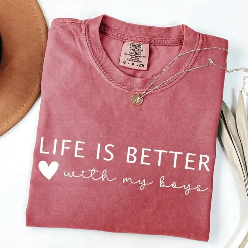 Comfort Colors Life Is Better With My Boys T-shirt, Mom Of Boys TShirt, Mom Life Outfit, Boy Mama Tee, Mother Of Boys...