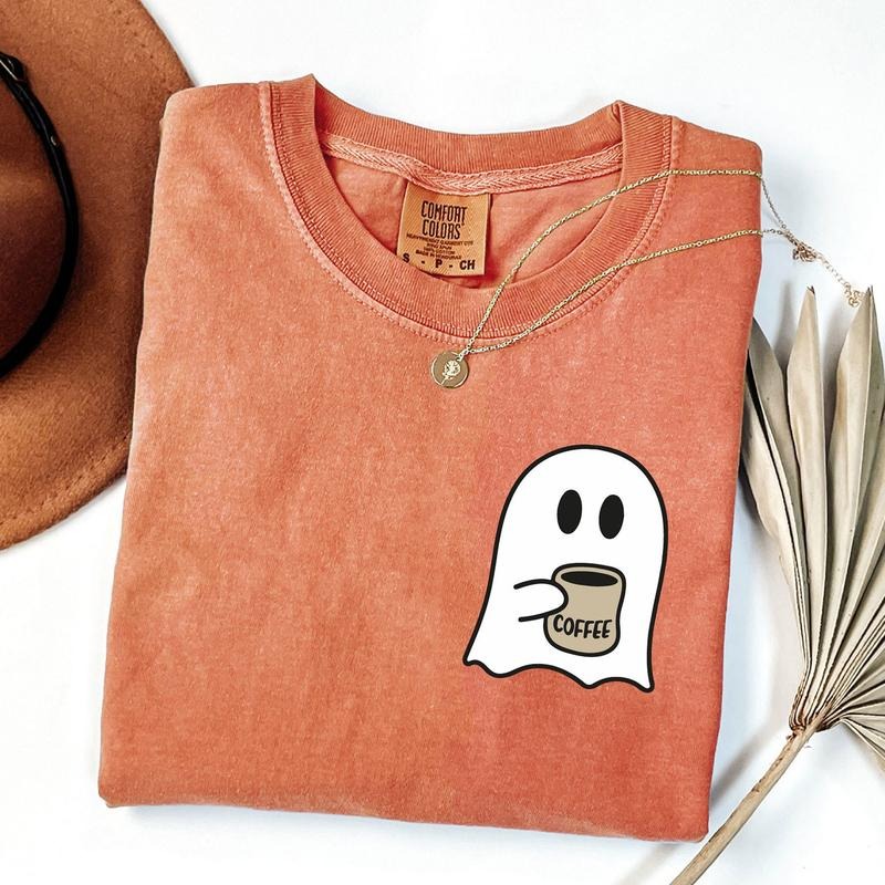 Comfort Colors Little Ghost Ice Coffee Shirt, Cute Spooky Coffee Shirt, Womens Ghost Shirt, Spooky Season, Fall Coffee...