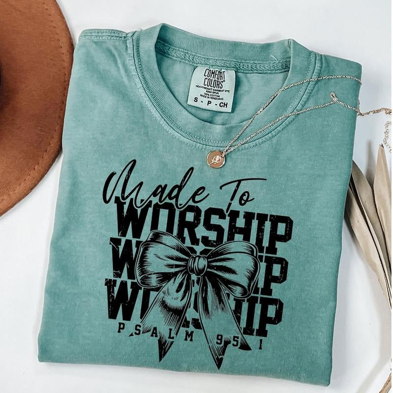 Comfort Colors Made To Worship Shirt, Retro Christian Coquette Shirt, Bible Verse Tee, Quotes, Sayings, Inspirational,...