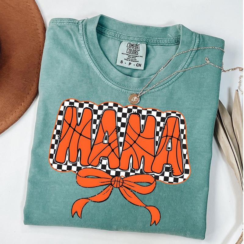 Comfort Colors Mama Basketball Coquette Shirt, Checkered Mama Bow Shirt, Gift For Basketball Lover Mom Shirt, Mothers Day...