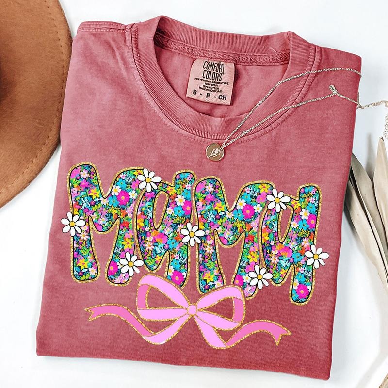 Comfort Colors Mama Daisy Coquette Shirt, Retro Mama Floral Shirt, Preppy Mom Shirt, Mama Coquette Bow T-Shirt, Mother's...