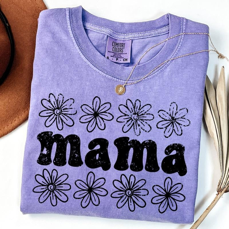 Comfort Colors Mama Daisy Shirt, Floral Mama Shirt, Pregnancy Announcement, Retro Mom Birthday Gift, Mothers Day Gift For...