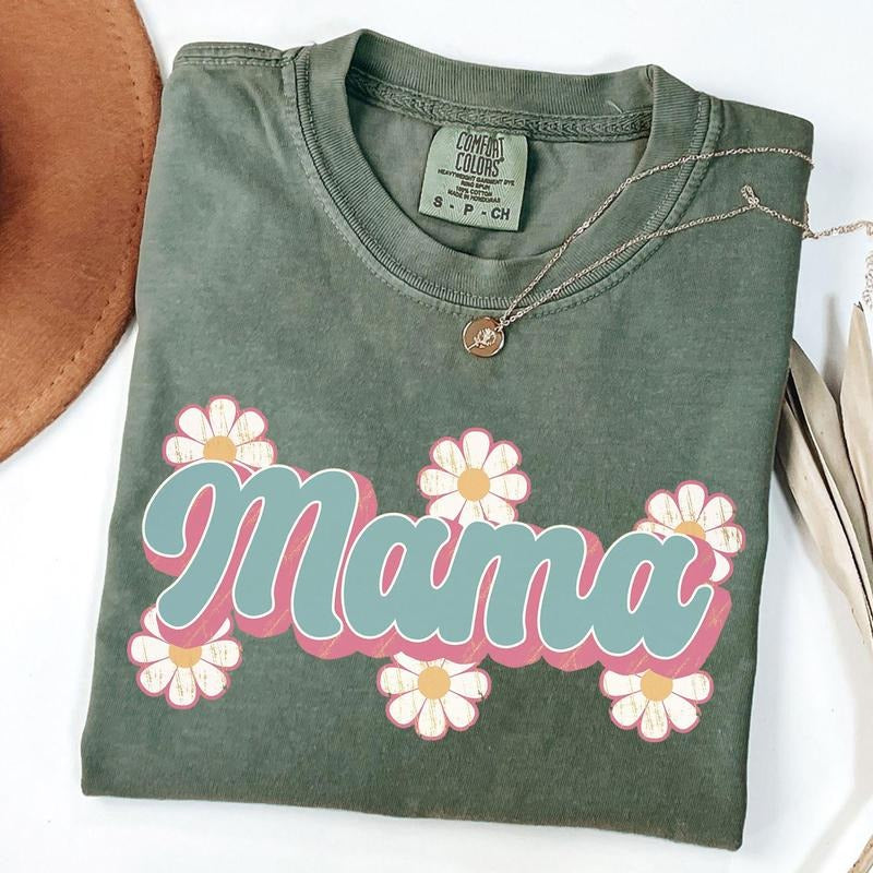 Comfort Colors Mama Daisy T-shirt, Retro Mama Shirt, Cute Mom Tee, Gift for Mom, New Mom Gift, Gift for Her, Floral Mom...
