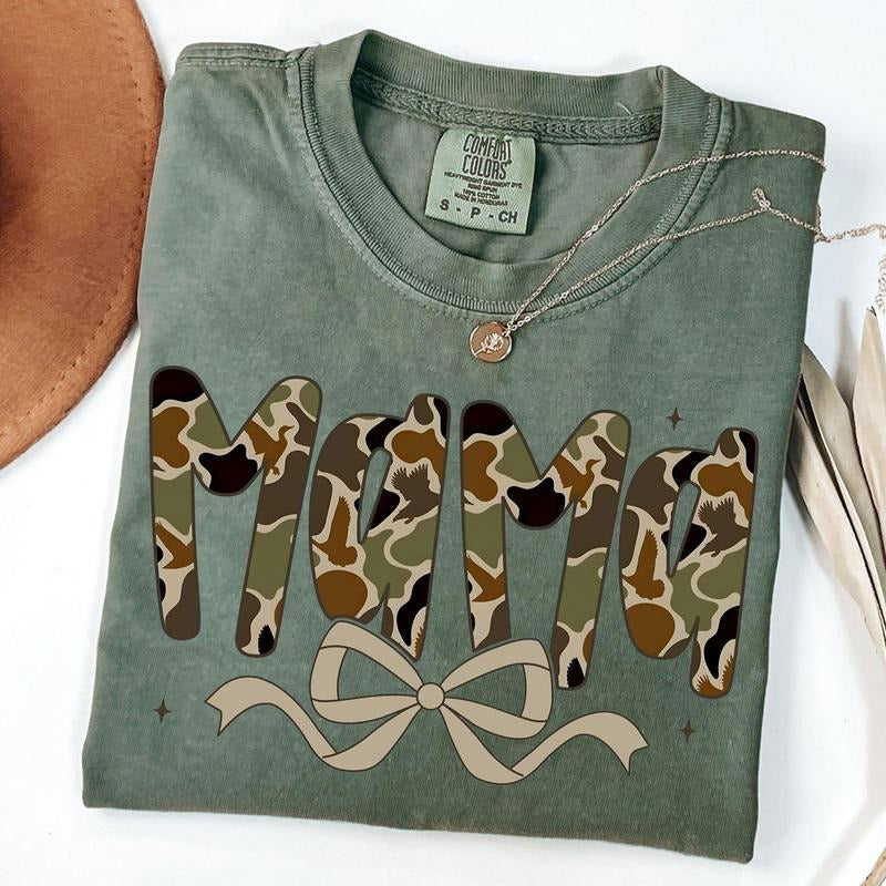 Comfort Colors Mama Preppy Duck Camo Camouflage Shirt, Camouflage Mama T-Shirt, Mama Coquette Camo Bows Shirt Hoodie,...