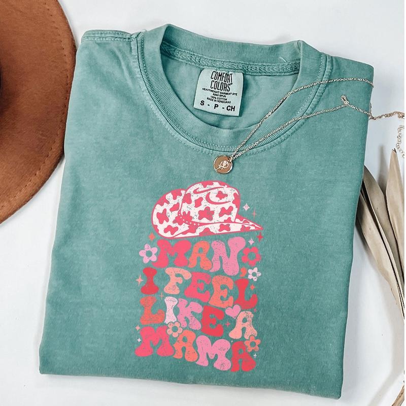 Comfort Colors Man I Feel Like a Mama Western Shirt, Western Mama Retro Shirt, Baby Announcement Shirt for Mom, Unisex...