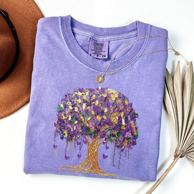 Comfort Colors Mardi Gras Tree Shirt, Mardi Gras Bead Shirt, Watercolor Mardi Gras Tree Shirt Cotton Hoodie, Sweatshirt