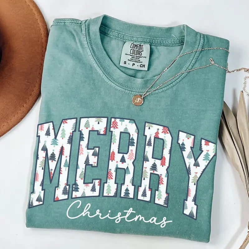 Comfort Colors Merry Christmas Shirt, Trendy Christmas T-shirt, Cute Winter T-shirt, Holiday Top, Christmas Shirt for...