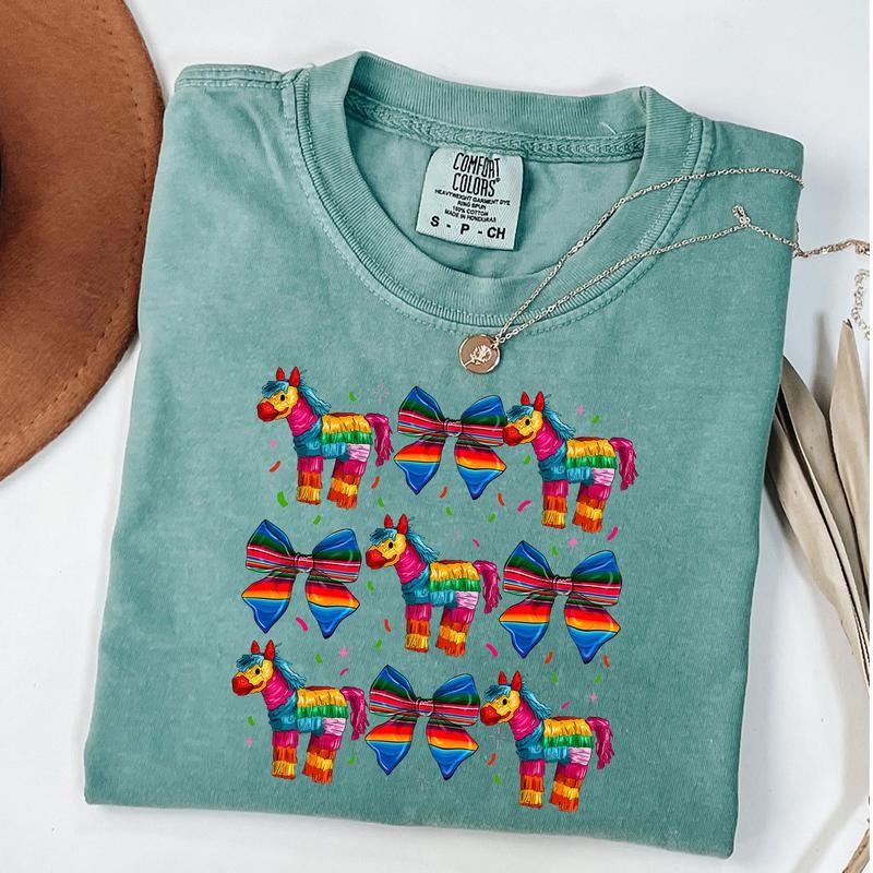 Comfort Colors Mexican Coquette Shirt, Cinco De Mayo Tee, Pinata Coquette T-Shirt, Colorful Mexican Pinata Bow Shirt...
