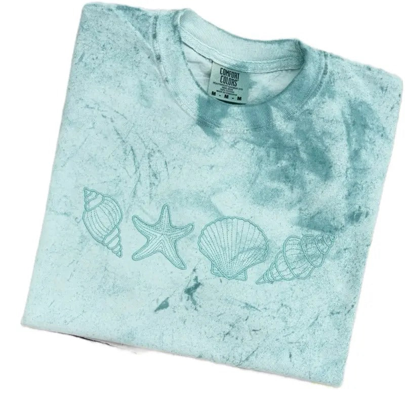 Comfort Colors Monochrome Embroidered Beach Sea Shell Tee Shirt T Shirt Hoodie, Sweatshirt | HypeDripTees.com