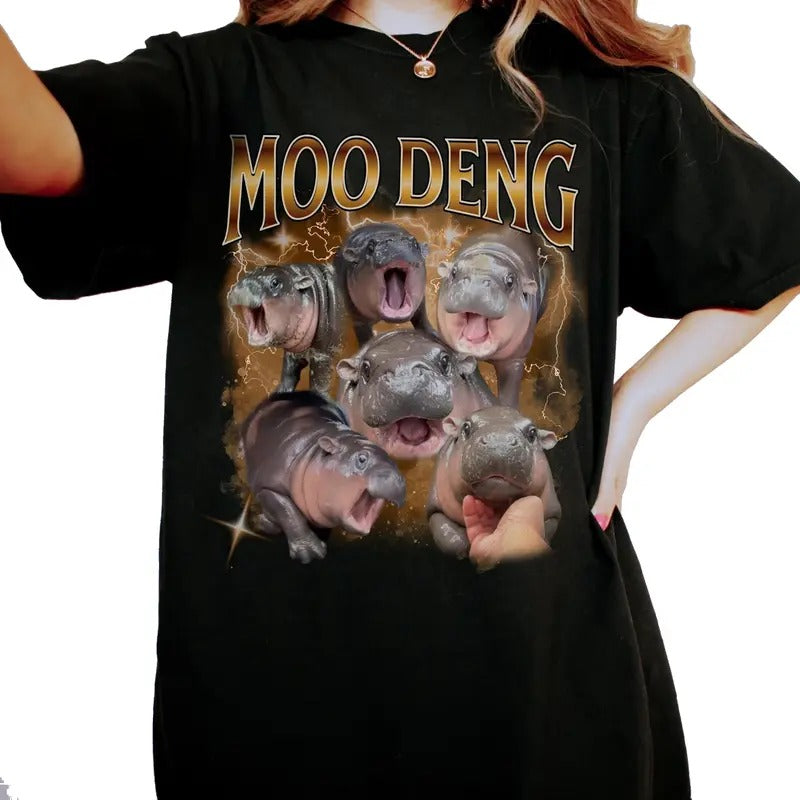 Comfort Colors Moo Deng Bootleg Rap Shirt Vintage 90s Cute Moo Deng Shirt Funny Bootleg Baggy Meme Shirt T-Shirts, Hoodie, Sweatshirt