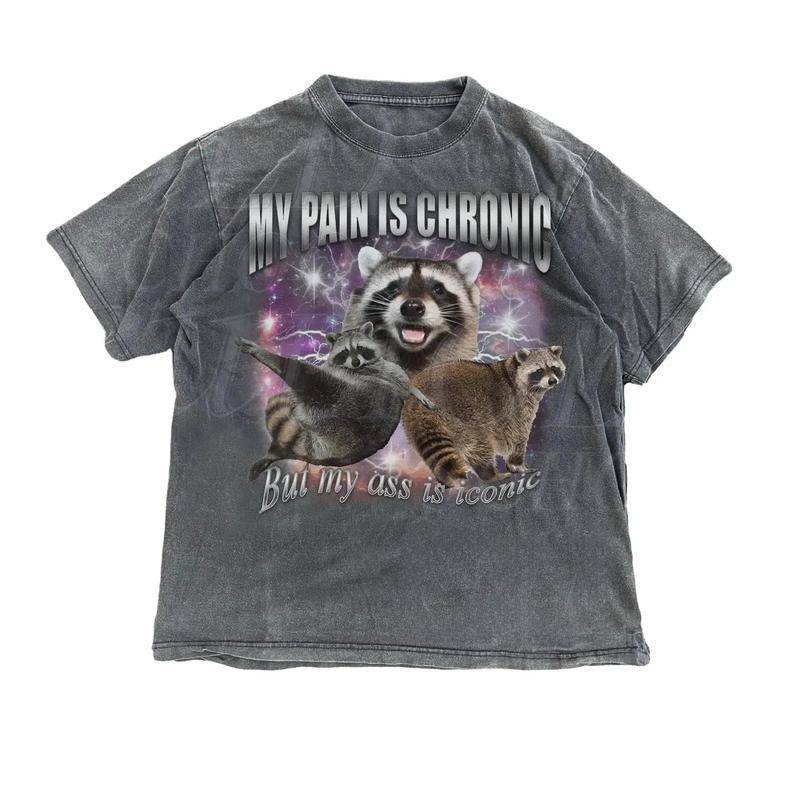 Comfort Colors My Pain Is Chronic Raccon Vintage Bootleg T-Shirt, Funny 90s Retro Raccoon Tee, Weird Shirt, Meme T Shirt,...