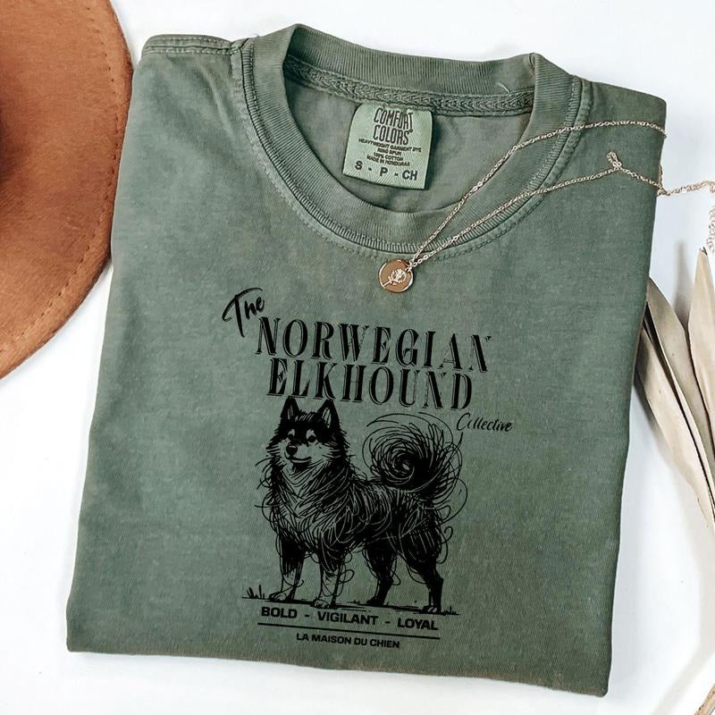 Comfort Colors Norwegian Elkhound T-Shirt, Elegant Standard Norwegian Elkhound Tee, Dog Lover Shirt, Ink Sketch Poodle...