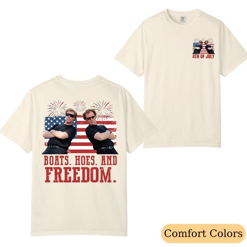 Comfort Colors On The Fourth Of July Boats Hoes And Freedom Parody Step Brothers Shirt, Patriotic Graphic Shirt for Men &...