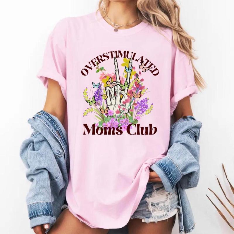 Comfort Colors Overstimulated Moms Club Shirt, Skeleton Aesthetic, Overstimulated Shirt, Flowers and Butterflies Shirt,...