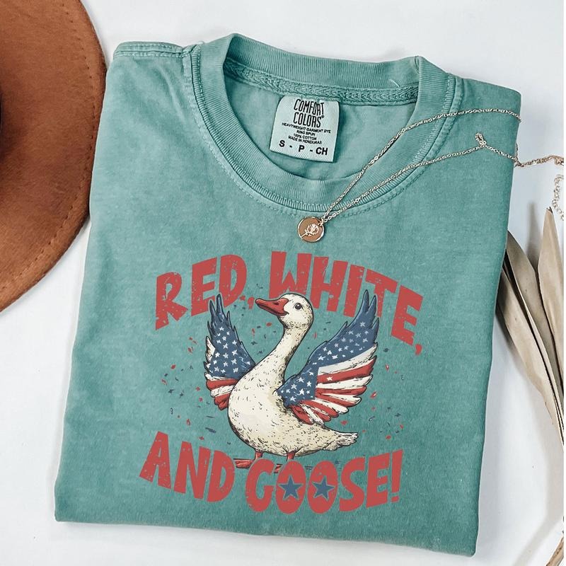 Comfort Colors Patriotic Goose Shirt, 4th Goose Shirt, Retro 4th of July Gift, America Coquette T-Shirt, Funny July 4th...