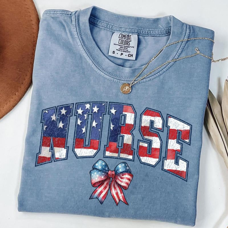 Comfort Colors Patriotic Nurse Shirt, Nurse 4th Of July T-Shirt, Memorial Day Tee, Nurse Gift Hoodie, Sweatshirt