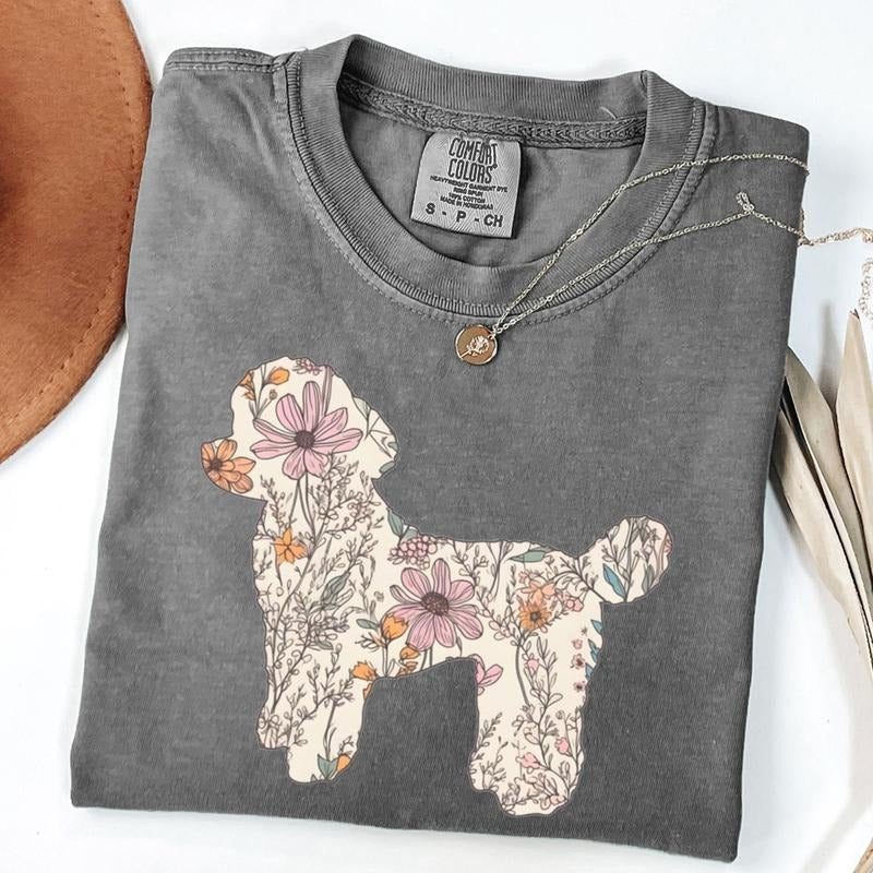 Comfort Colors Poodle Shirt, Miniature Poodle Shirt, Floral Poodle T-Shirt, Unisex T-Shirt Hoodie, Sweatshirt