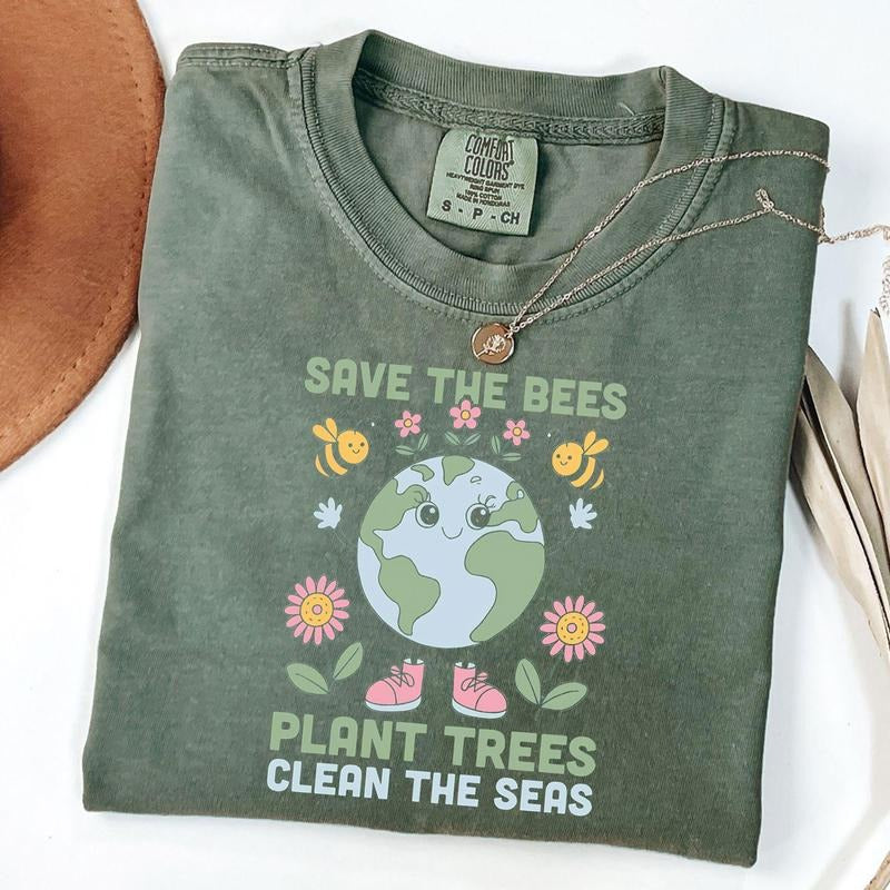 Comfort Colors Popular Nature Lovers T-Shirt, Save The Bees Plan Trees Shirt, Nature Lovers Gift, Cute Earth Day Women...