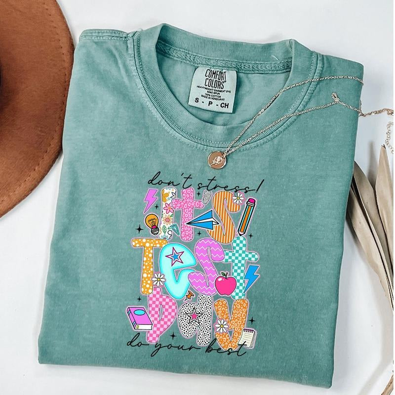 Comfort Colors Preppy It's Test Day Don't Stress Do Your Best Shirt , Retro Teacher Pencil Shirt, Teacher Daisy Shirt,...