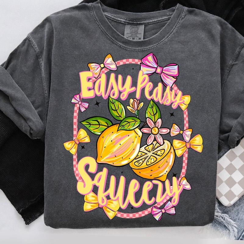 Comfort Colors Preppy Lemon Summer T-Shirt, Lemon Coquette T-Shirt, Preppy Summer Shirt, Girly Summer Shirt, Easy Peasy...