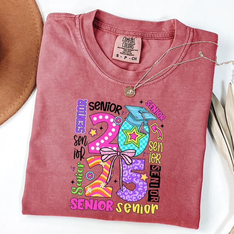Comfort Colors Preppy Senior 2025 T-Shirt, Senior Class Of 2025 Shirt, Coquette Senior Tee, Senior Brushstroke T-Shirt,...