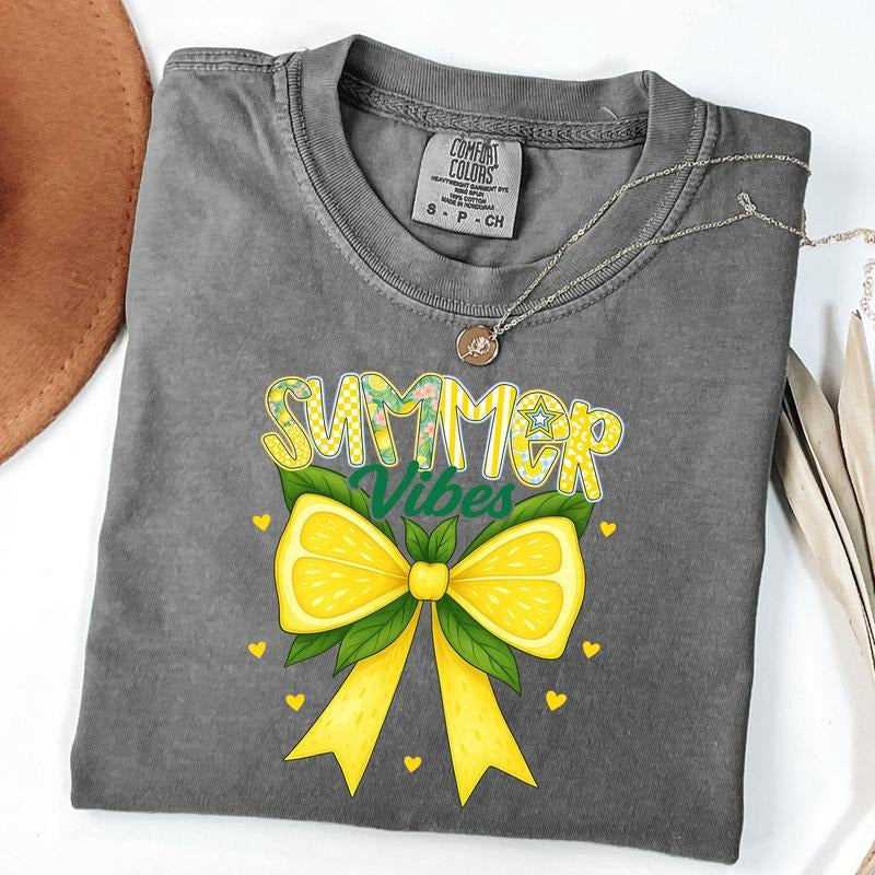 Comfort Colors Preppy Summer Vibes Shirt, Lemon Bow Shirt, Coquette Lemon T-Shirt, Cute Summer Shirt, Unisex T-Shirt...