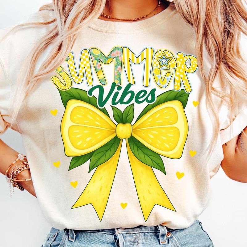 Comfort Colors Preppy Summer Vibes T-Shirt, Lemon Bow , Girly Summer Shirt, Coquette Lemon T-Shirt, Cute Summer Shirt,...