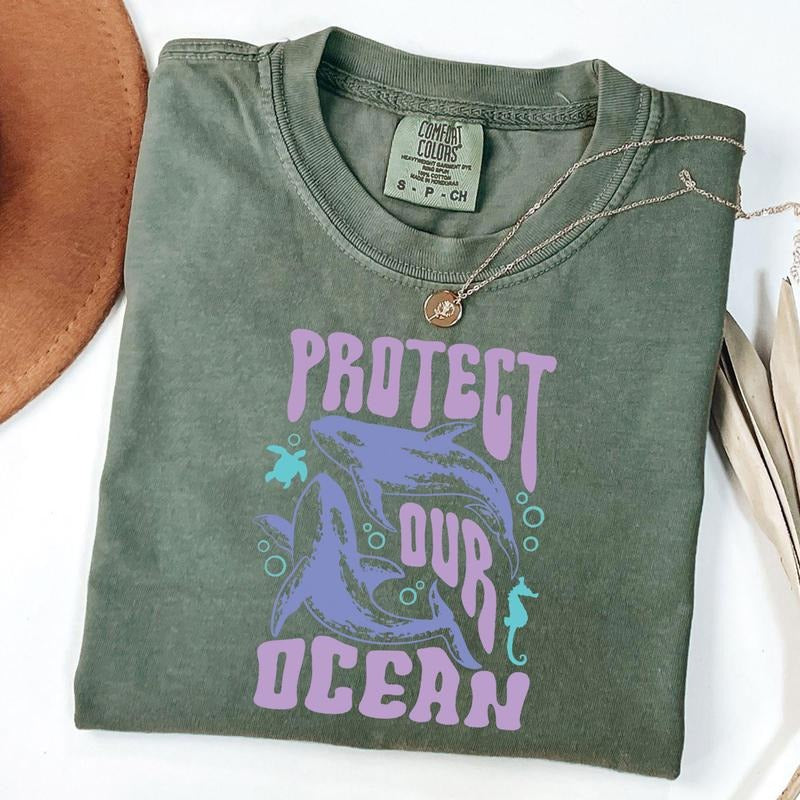 Comfort Colors Protect The Ocean Whale 90s T-Shirt | Retro Ocean Nature Graphic Shirt | Sealife | Sea Animal Unisex...