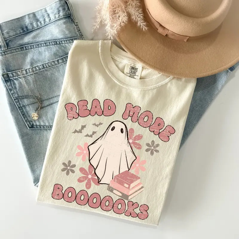 Comfort Colors Read More Books Ghost Shirt, Teacher Halloween Shirt, Bookish Ghost T-shirt, Teacher Fall Shirt Hoodie,...
