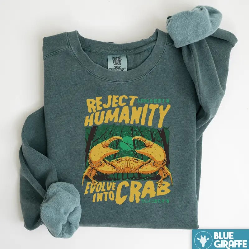 Comfort Colors Reject Humanity Crab Premium Heavyweight Sweatshirt - Unisex Sizing - Menswear T-Shirts, Hoodie