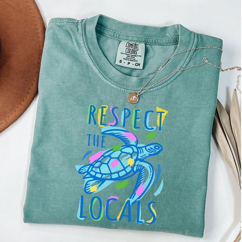 Comfort Colors Respect The Locals Shirt, Sea Turtle Tee, Beachwear T-Shirt, Vacation Outfit Hoodie, Sweatshirt