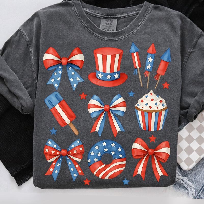 Comfort Colors Retro America Coquette T-Shirt, Preppy 4th of July Shirt, Girly Memorial Day Shirt, Independence Day...