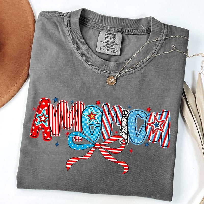 Comfort Colors Retro America Flag Coquette T-Shirt, 4th Of July Shirt, America Tee, Memorial Day T-Shirt, Independence...