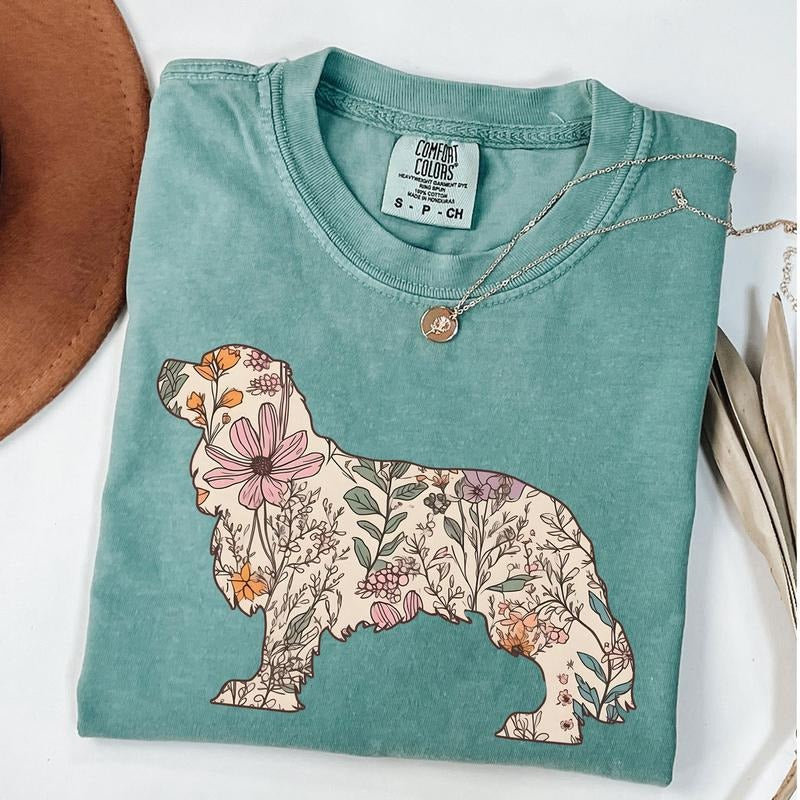 Comfort Colors Retro Cavalier King Charles Spaniel Shirt, Wildflower Dog Shirt, Cottagecore Dog Mama T-shirt, Dog Lover...