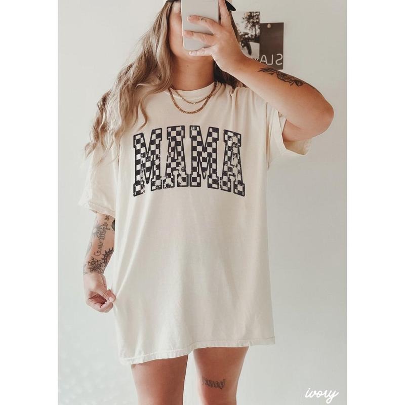 Comfort Colors Retro Checkered Mama Shirt Mothers Day Gift From Daughter for Mom, Mama Tshirt For Birthday For Her, Baby...