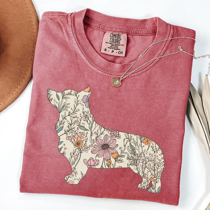 Comfort Colors Retro Corgi Shirt, Wildflower Corgi Shirt, Cottagecore Dog Mama T-shirt, Dog Mom Gifts, Dog Lover Gifts,...