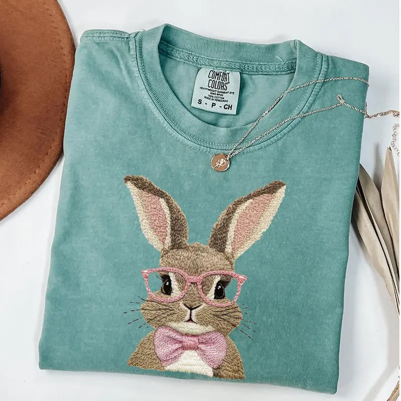 Comfort Colors Retro Easter Bunny Shirt, Vintage Happy Easter Shirt, Funny Easter Bunny Bow T-Shirt Hoodie, Sweatshirt