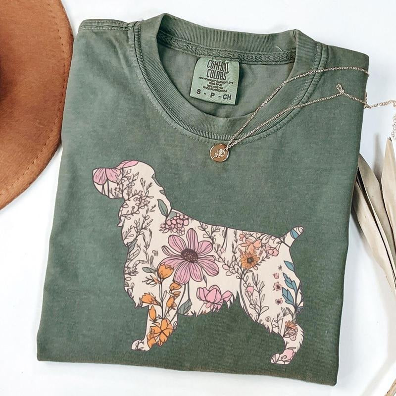 Comfort Colors Retro English Springer Spaniel Shirt, Wildflower Dog Shirt, Cottagecore Dog Mama T-shirt, Dog Lover Gifts,...