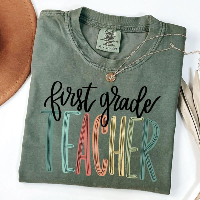 Comfort Colors Retro First Grade Teacher Shirt, Vintage 1st Grade Tee, Elementary School T-Shirt, Cute Teaching Shirt,...