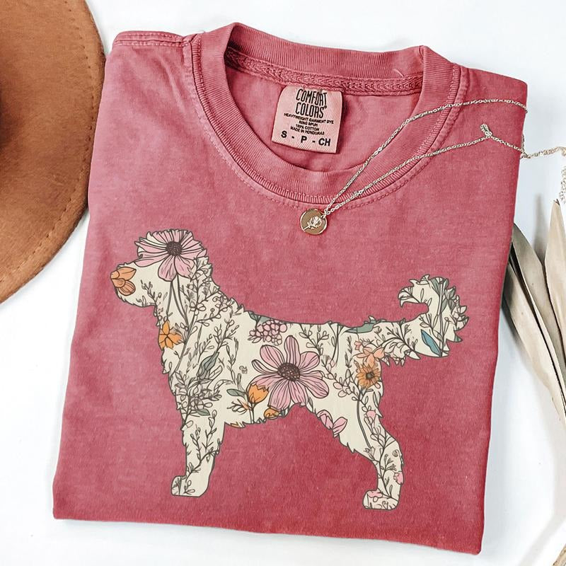 Comfort Colors Retro Golden Doodle Shirt, Wildflower Golden Doodle Shirt, Cottagecore Dog Mama T-shirt, Dog Lover Gifts,...