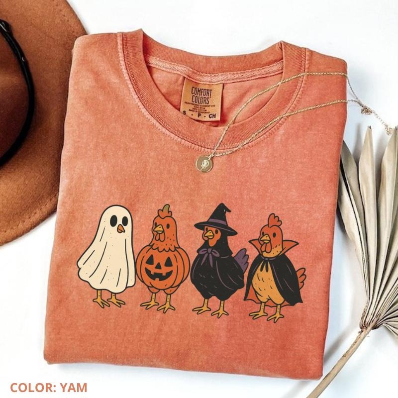 Comfort Colors Retro Halloween Chicken Shirt, Vintage Country Western Halloween T-Shirt, Funny Chicken TShirt, Chicken...