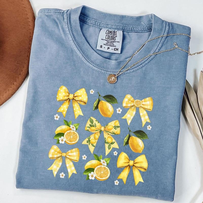 Comfort Colors Retro Lemon Coquette Bow Shirt, Cute Lemon Floral T-Shirt, Lemonade Tee Hoodie, Sweatshirt | HypeDripTees.com