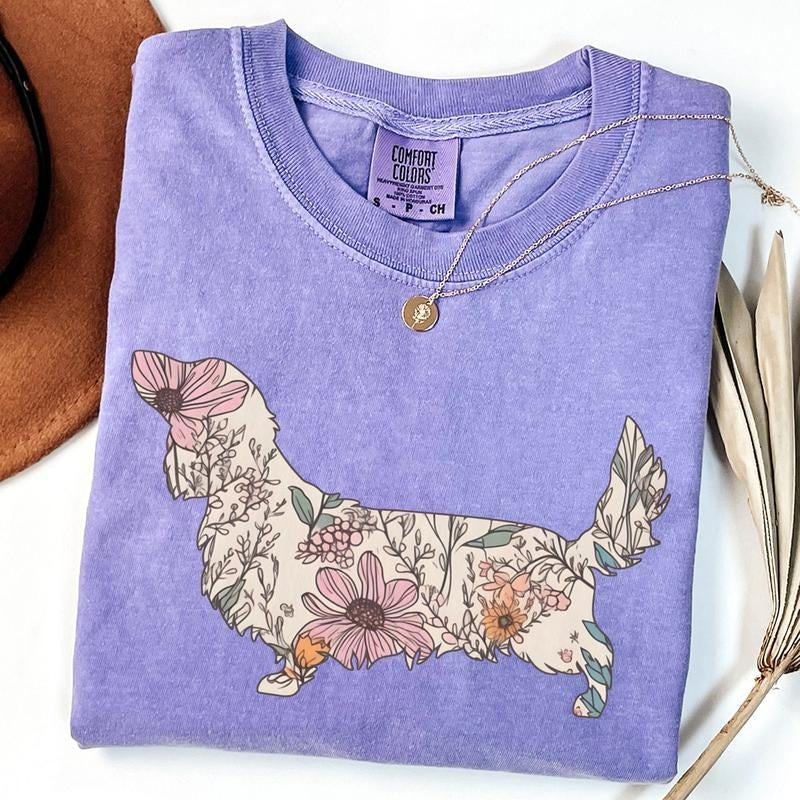Comfort Colors Retro Longhaired Dachshund Shirt, Wildflower Dog Shirt, Cottagecore Doxie Mama T-shirt, Dog Lover Gifts,...