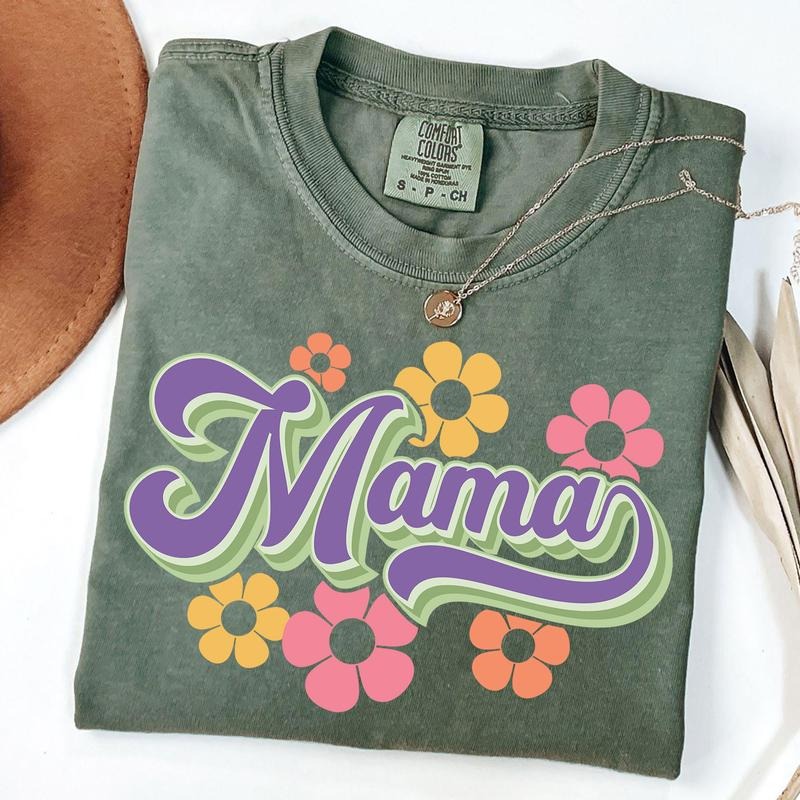 Comfort Colors Retro Mama Shirt, Boho Floral T-Shirt, Groovy Mom Tee, 70s Aesthetic Shirt, Floral Mother's Day Shirt,...