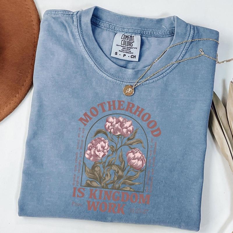 Comfort Colors Retro Motherhood Is Kingdom Work Shirt, Christian Mom Gift, Religious Mom Tee, Mother Day Gift, Unisex...